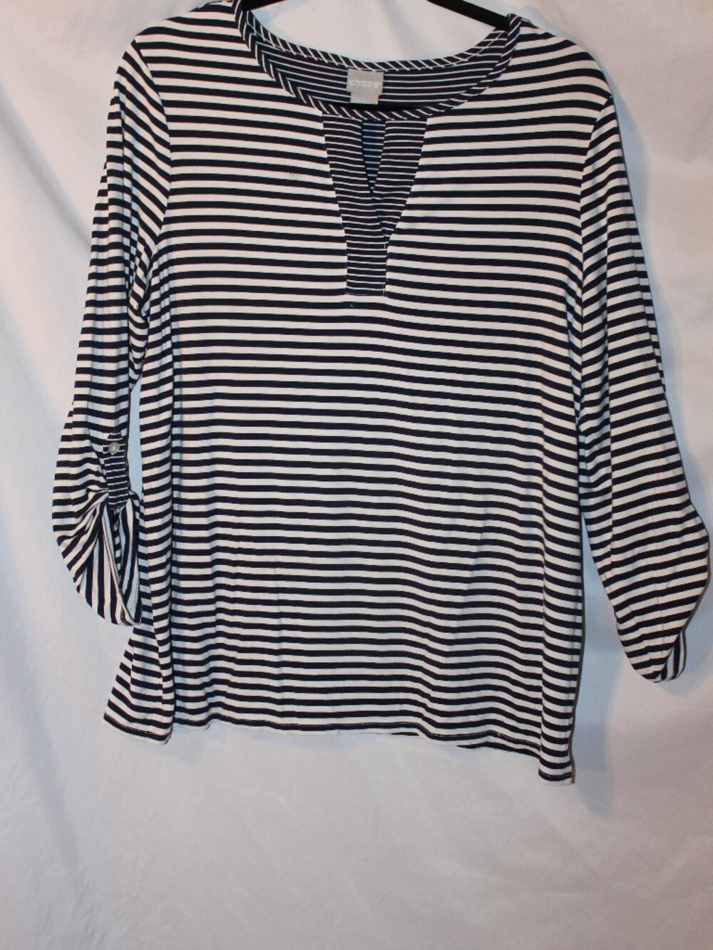 Chico's Striped Slub Splitneck Henley Tee